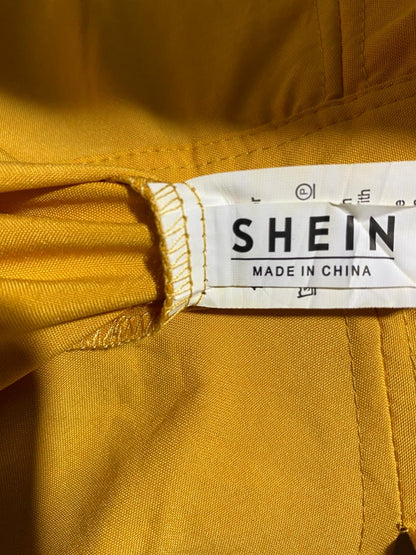 SHEIN |M| BUST 18| B43| MUSTARD YELLOW BUTTON FRONT SHIRTDRESS WAIST CUTOUT RUCHED MAXI DRESS