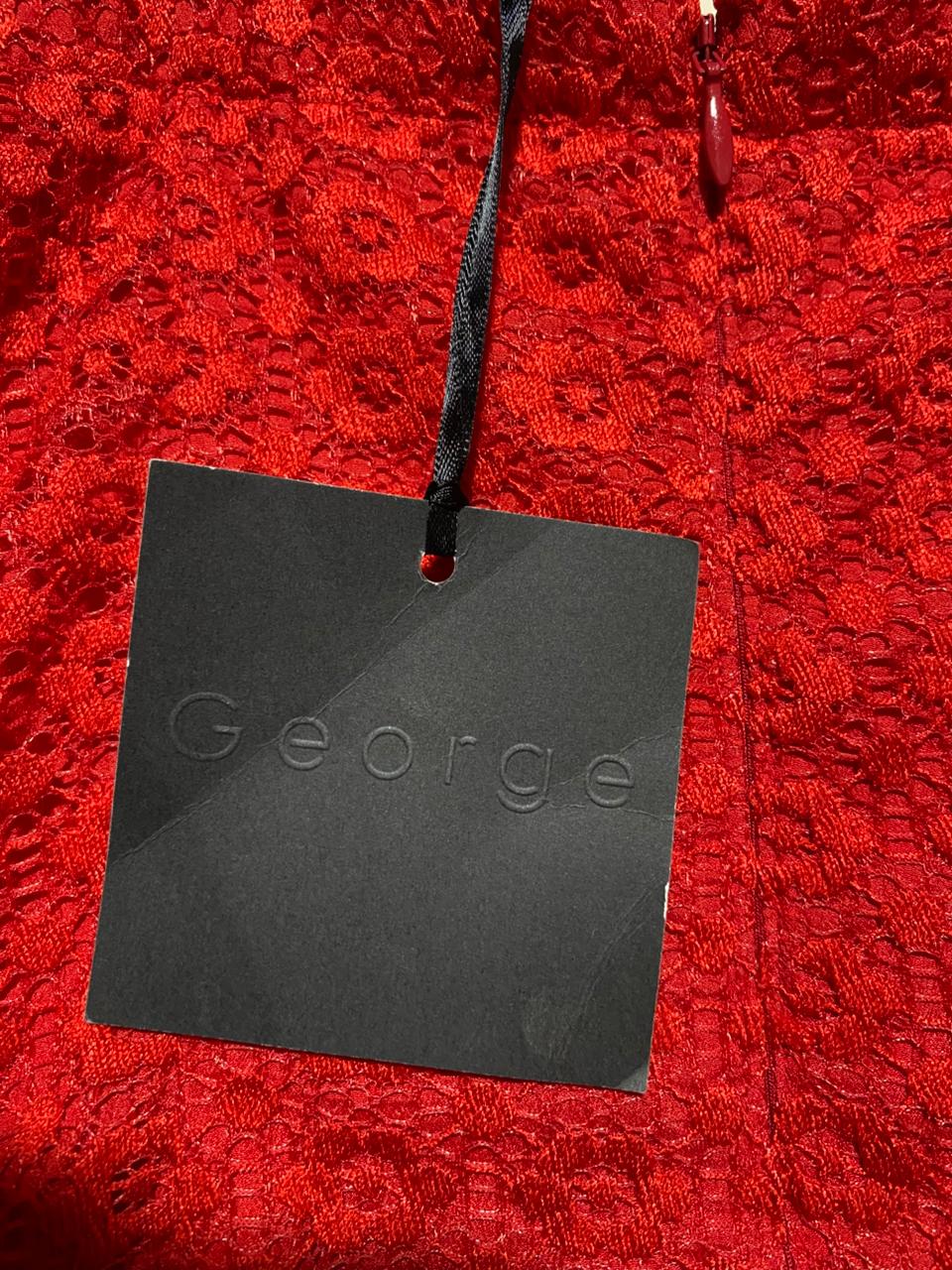 GEORGE |S| BUST 17| B43| RED EYELET LACE SPAGHETTI STRAP COCKTAIL DRESS V-NECK SHEATH MIDI SLIP DRESS