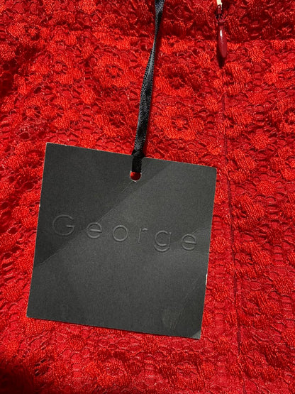 GEORGE |S| BUST 17| B43| RED EYELET LACE SPAGHETTI STRAP COCKTAIL DRESS V-NECK SHEATH MIDI SLIP DRESS