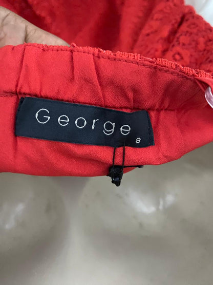 GEORGE |S| BUST 17| B43| RED EYELET LACE SPAGHETTI STRAP COCKTAIL DRESS V-NECK SHEATH MIDI SLIP DRESS
