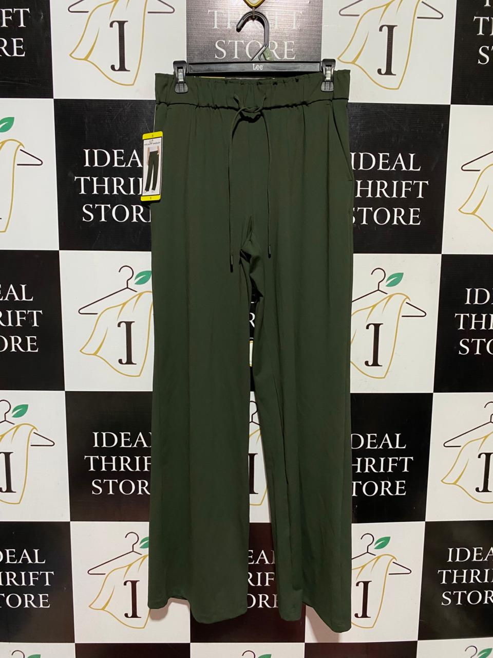 HILARY RADLEY |M| WAIST 28| B42| OLIVE GREEN WIDE LEG PANTS HIGH WAISTED DRAWSTRING LOUNGE TROUSERS