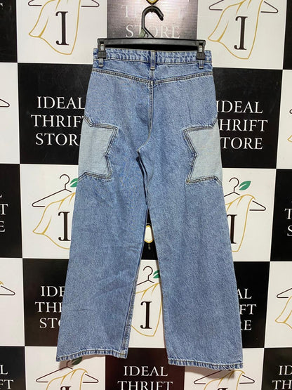 PRIMARK |S| WAIST 26| B42| LIGHT WASH DENIM STAR PATCH WIDE LEG JEANS MID RISE PANTS
