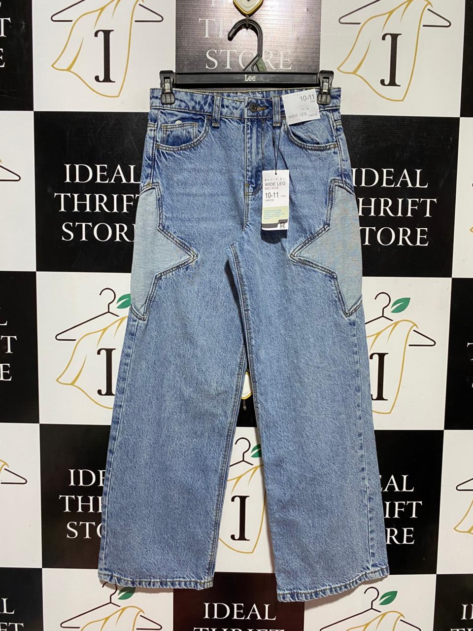 PRIMARK |S| WAIST 26| B42| LIGHT WASH DENIM STAR PATCH WIDE LEG JEANS MID RISE PANTS