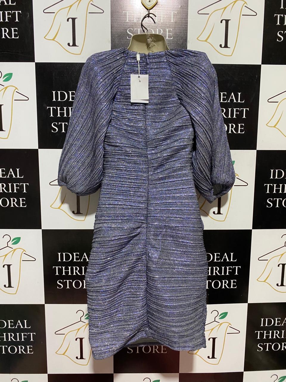 SUBOO |M| BUST 16| B42| METALLIC PURPLE GLITTER RUCHED MINI DRESS SQUARE NECK PUFF SLEEVE BODYCON