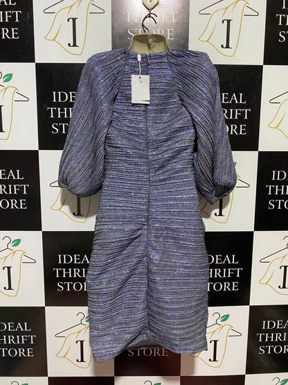SUBOO |M| BUST 16| B42| METALLIC PURPLE GLITTER RUCHED MINI DRESS SQUARE NECK PUFF SLEEVE BODYCON