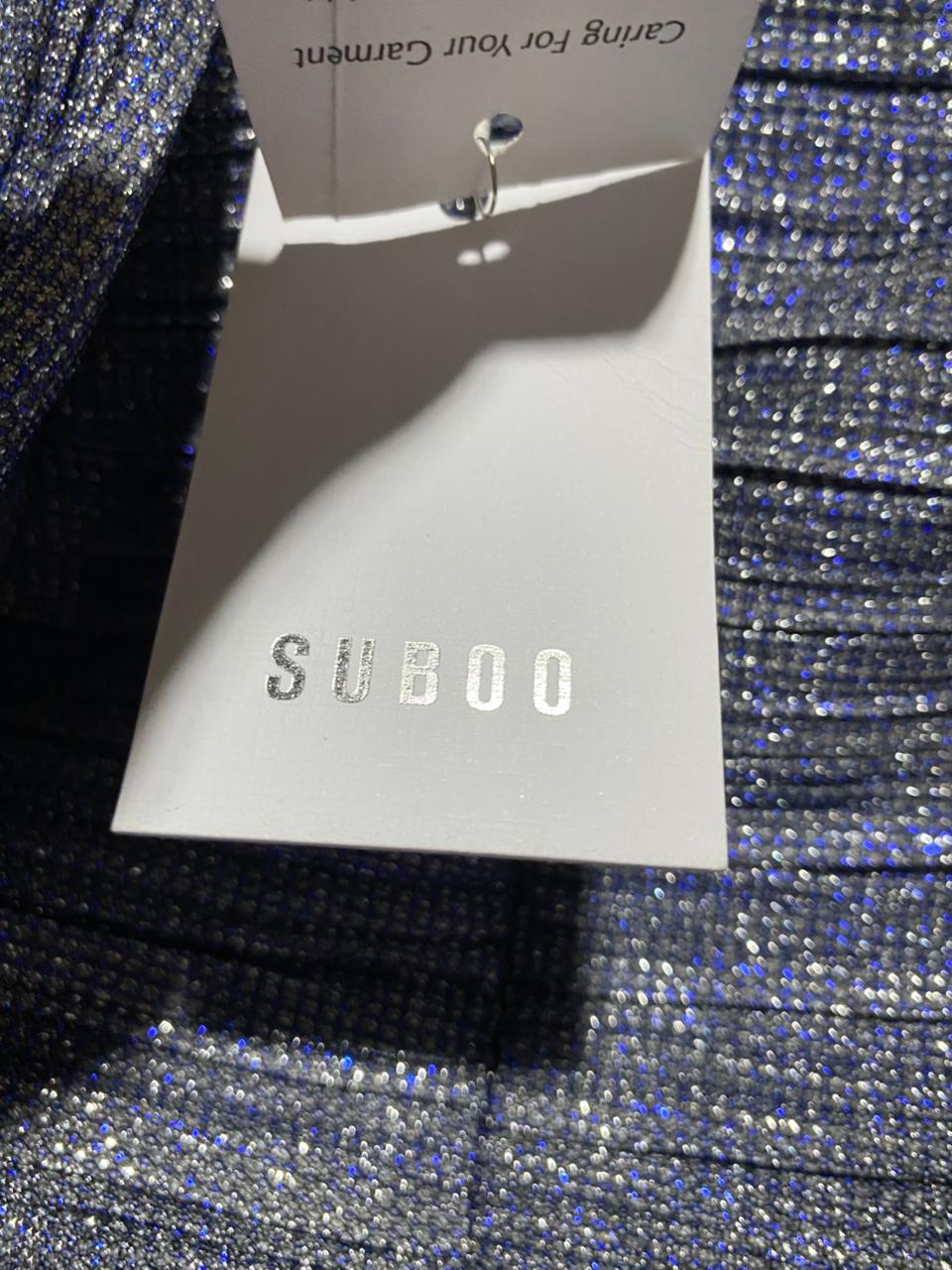 SUBOO |M| BUST 16| B42| METALLIC PURPLE GLITTER RUCHED MINI DRESS SQUARE NECK PUFF SLEEVE BODYCON