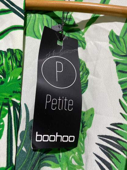 BOOHOO |S| B42| GREEN TROPICAL LEAF PRINT TWO PIECE SET LONG KIMONO CARDIGAN WIDE LEG PANTS CO-ORD