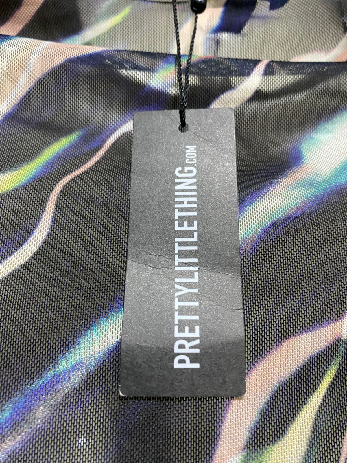 PRETTYLITTLE THING |M| B42| ABSTRACT WAVE PRINT MESH TWO PIECE SET LONG SLEEVE KEYHOLE TOP RUCHED MIDI SKIRT CO-ORD