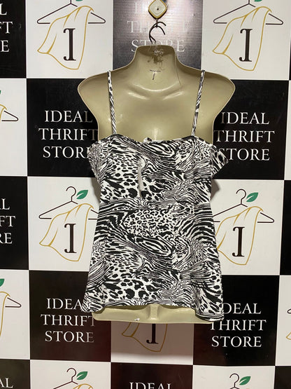 PEP & CO |L| BUST 19| B42| BLACK AND WHITE LEOPARD ZEBRA MIXED ANIMAL PRINT CAMISOLE TANK TOP
