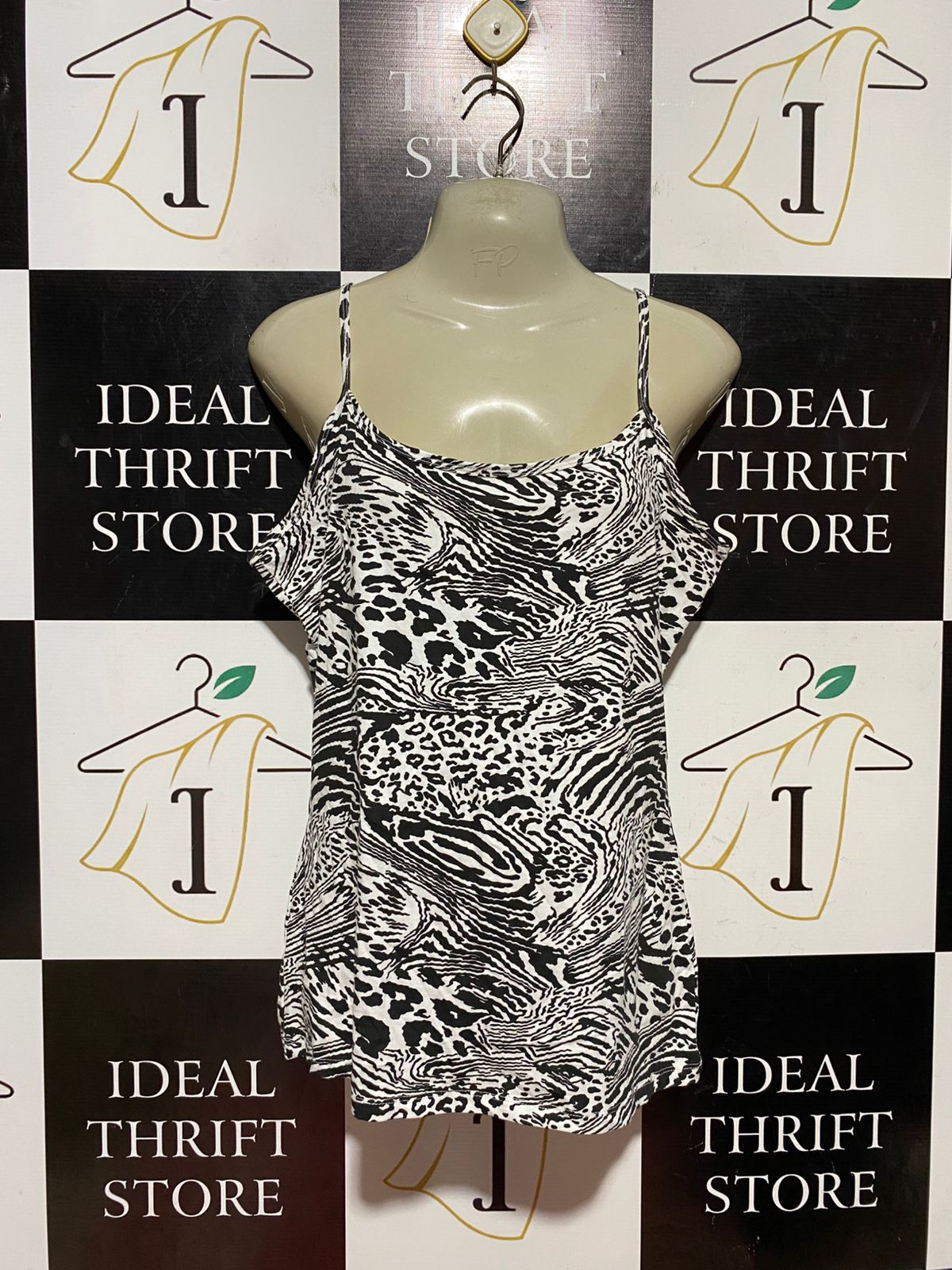 PEP & CO |L| BUST 19| B42| BLACK AND WHITE LEOPARD ZEBRA MIXED ANIMAL PRINT CAMISOLE TANK TOP