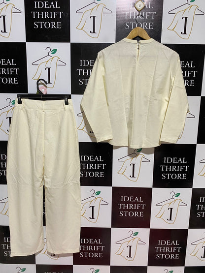 |XS| B42| LONG SLEEVE TOP & PLEATED WIDE-LEG PANTS CO-ORD IN CREAM