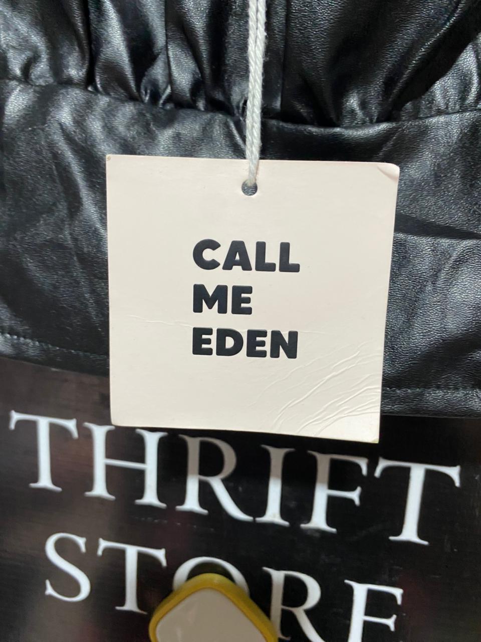 CALL ME EDEN |XS| BUST 14| B42| WOMEN'S BLACK FAUX LEATHER RUFFLED CROP TANK TOP