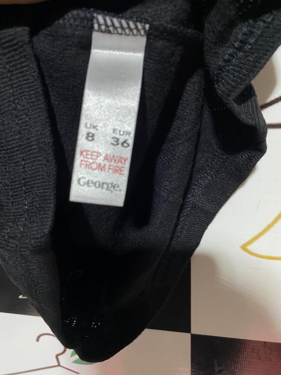 GEORGE |XS| BUST 11| B42| BLACK RIBBED TANK TOP WITH LACE TRIM AND BOW DETAIL
