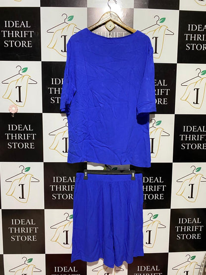 INNOVATIONS |M| B42| ROYAL BLUE TWO-PIECE MATCHING SET - BUTTON-FRONT BLOUSE & ELASTIC WAIST SHORT SKIRT CO-ORD