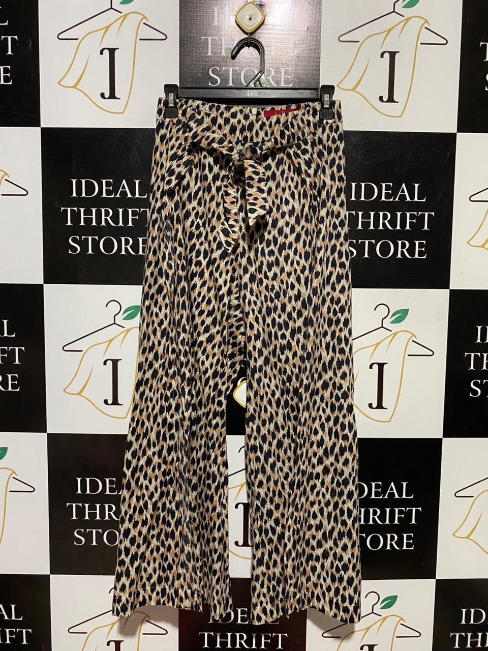 TIGERLILY |S| WAIST 26| B42| LEOPARD PRINT HIGH-WAISTED WIDE-LEG PANTS WITH TIE BELT
