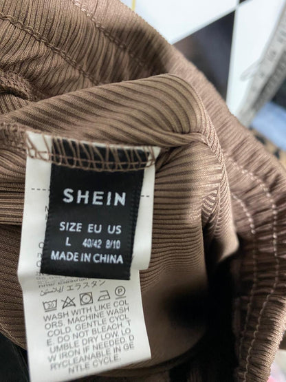 SHEIN |M| WAIST 28| B42| BROWN RIBBED WIDE-LEG LOUNGE PANTS