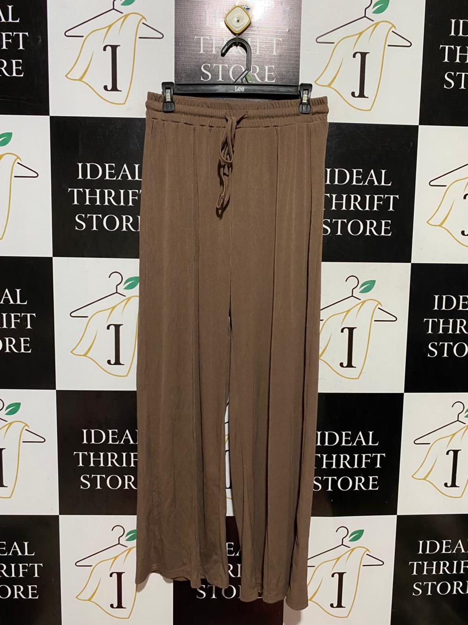 SHEIN |M| WAIST 28| B42| BROWN RIBBED WIDE-LEG LOUNGE PANTS