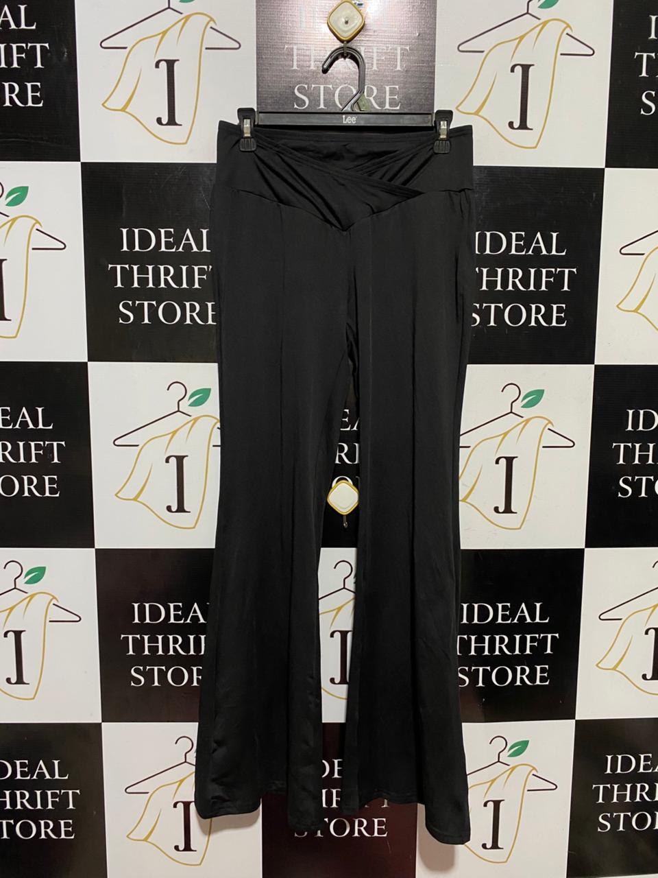 SHEIN |L| WAIST 28| B42| BLACK CROSSOVER V-WAIST FLARED PANTS - HIGH-RISE YOGA BELL BOTTOMS