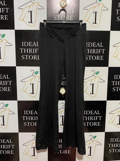 SHEIN |L| WAIST 28| B42| BLACK CROSSOVER V-WAIST FLARED PANTS - HIGH-RISE YOGA BELL BOTTOMS