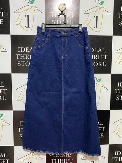 WAKEE |L| WAIST 29| B42| WOMEN'S DARK WASH DENIM MAXI SKIRT