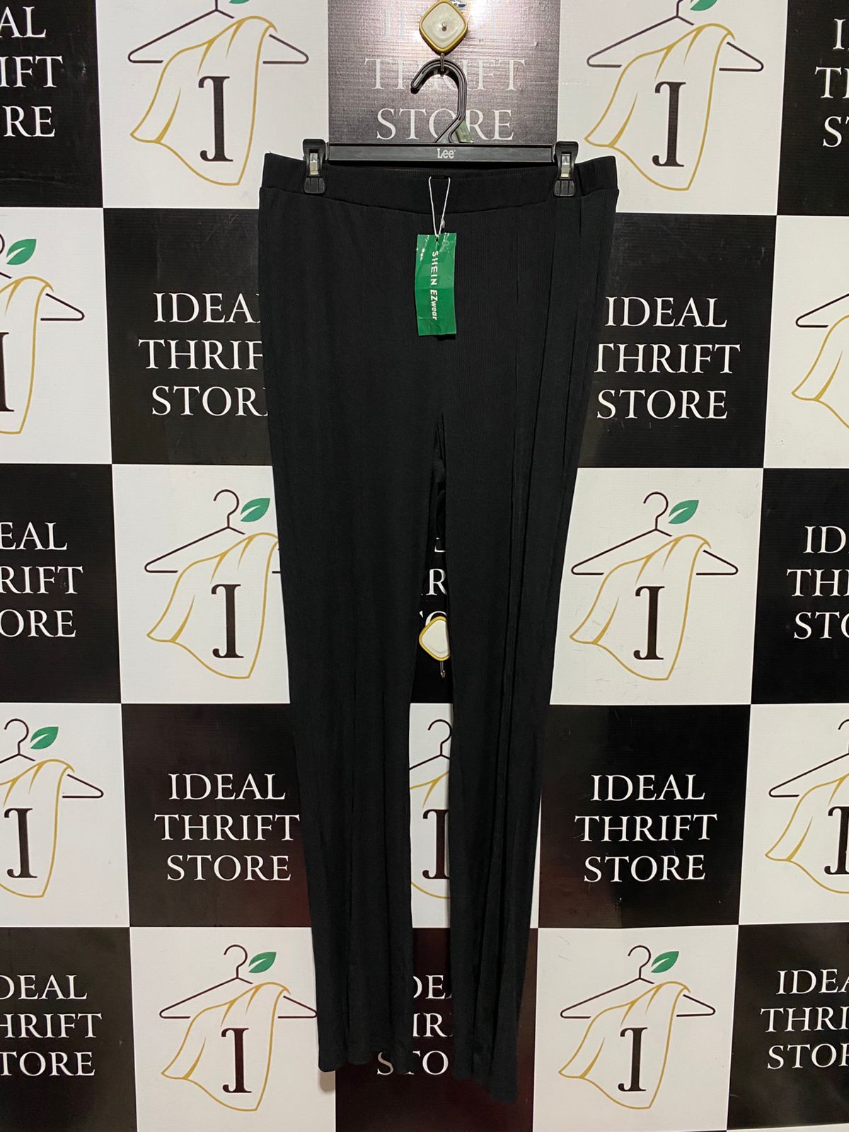 SHEIN |L| WAIST 30| B42| SOLID BLACK RIBBED LEGGINGS - HIGH-WAISTED SLIM FIT PANTS