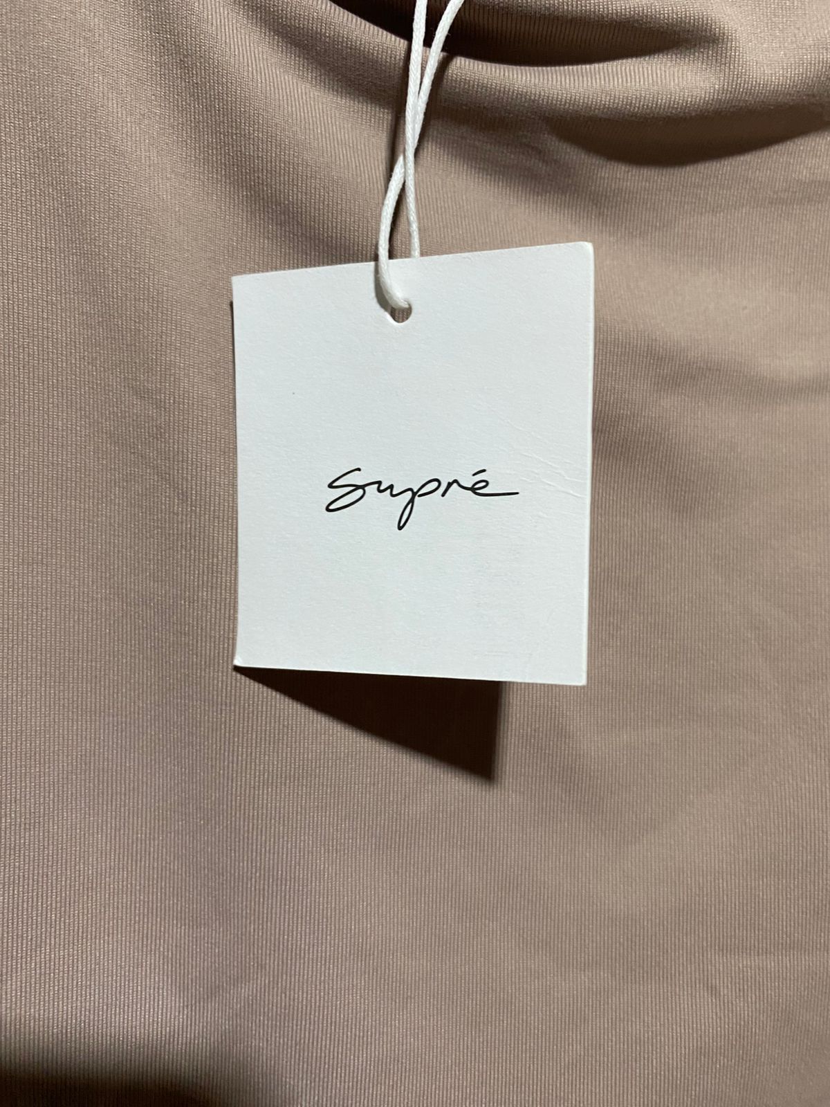 SUPRE |M| BUST 15| B42| WOMEN'S TAN LONG SLEEVE BODYSUIT - SQUARE NECK THONG BOTTOM BASIC TOP