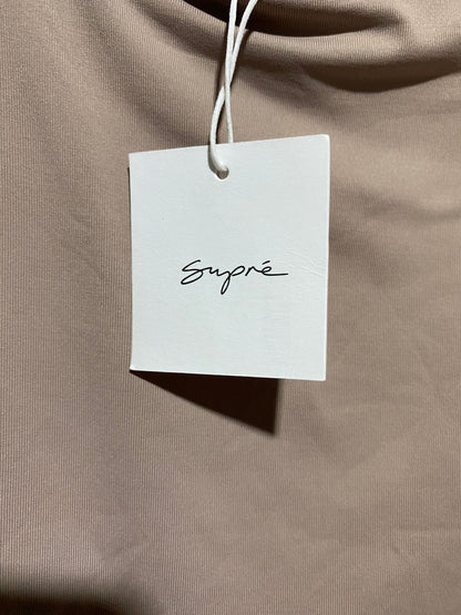 SUPRE |M| BUST 15| B42| WOMEN'S TAN LONG SLEEVE BODYSUIT - SQUARE NECK THONG BOTTOM BASIC TOP