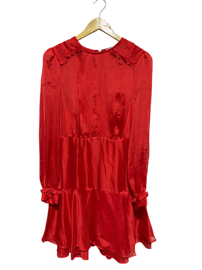 COOPER ST |M| BUST 17| B43| RED SATIN STRIPE MIDI DRESS LONG SLEEVE RUFFLE DETAIL COCKTAIL PARTY BLOUSE DRESS