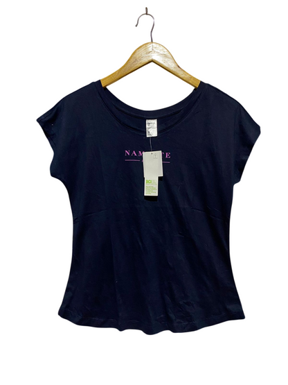 ANKO |S| BUST 18| B43| NAVY BLUE T-SHIRT "NAMASTE" GRAPHIC SCOOP NECK SHORT SLEEVE TEE