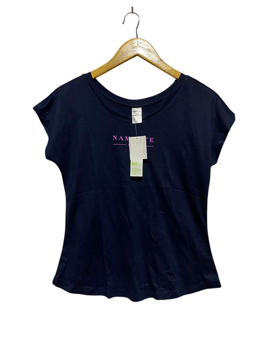 ANKO |S| BUST 18| B43| NAVY BLUE T-SHIRT "NAMASTE" GRAPHIC SCOOP NECK SHORT SLEEVE TEE