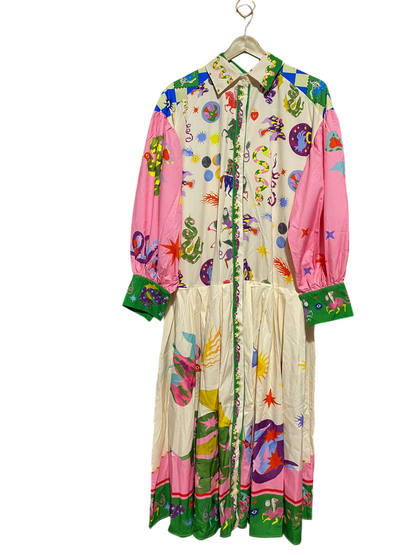 |XL| BUST 23| B43| MAXI SHIRT DRESS ECCENTRIC NOVELTY PRINT CELESTIAL MYSTICAL BOHO LONG SLEEVE