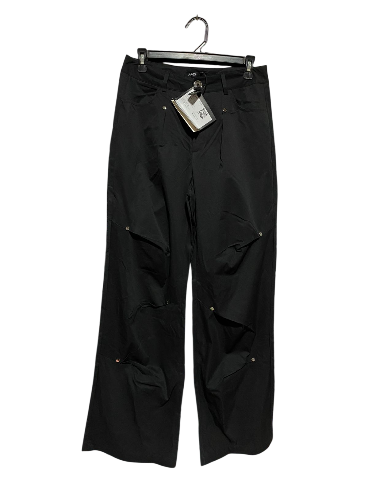 APEA |L| WAIST 29| B43| BLACK TECHWEAR WIDE LEG PANTS GORPCORE CARGO TROUSERS RIVET DETAIL STREETWEAR