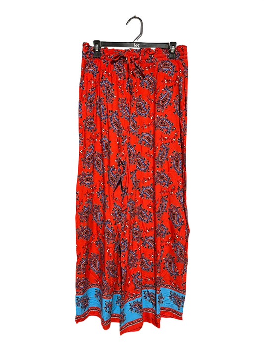 SPORTS GIRL |L| WAIST 30| B43| WIDE LEG BOHO PANTS RED PAISLEY PRINT DRAWSTRING CULOTTES PALAZZO TROUSERS