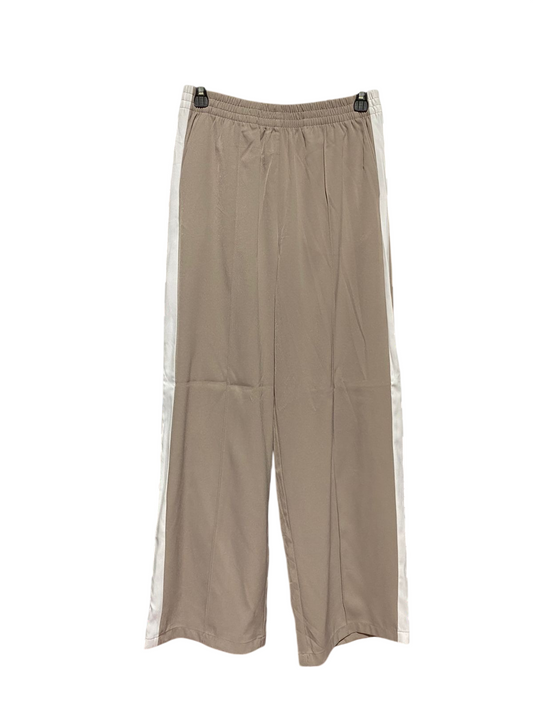 ANKO |S| WAIST 26| B43| TRACK PANTS TAUPE BEIGE WITH WHITE SIDE STRIPE ELASTIC WAIST WIDE LEG ATHLETIC CASUAL