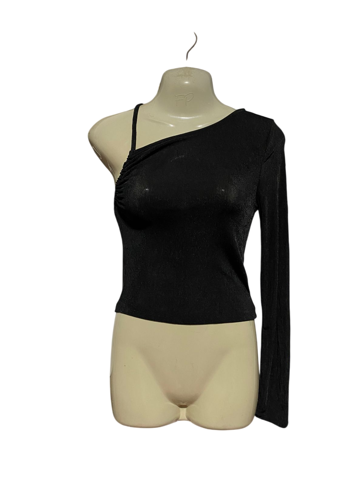 ANKO |S| BUST 15| B43| ASYMMETRICAL ONE SHOULDER TOP BLACK METALLIC SHIMMER LONG SLEEVE PARTY BLOUSE