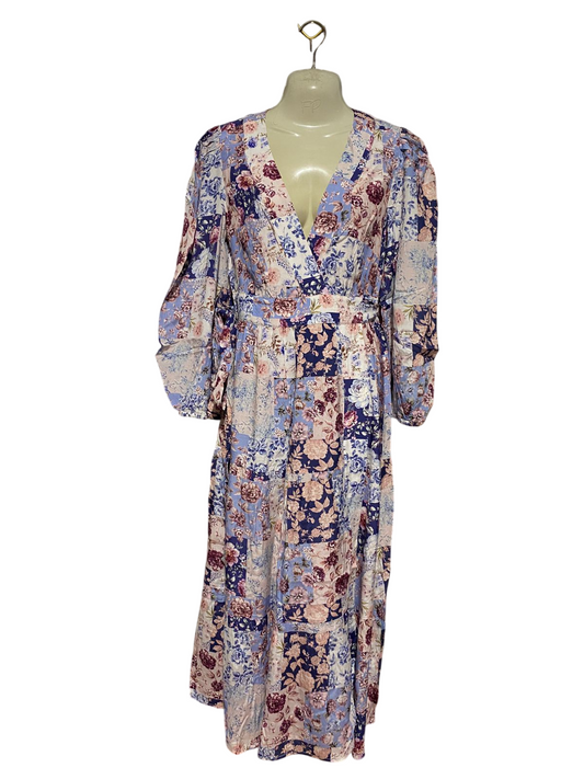 PORTMANS |S| BUST 16| B43| PATCHWORK FLORAL MAXI DRESS BOHO LONG SLEEVE V-NECK A-LINE CASUAL COTTAGECORE