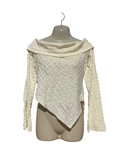 SHEIN BAE |L| BUST 17| B43| ASYMMETRICAL SEERSUCKER TOP CREAM CRINKLE TEXTURED OFF SHOULDER LONG SLEEVE BLOUSE