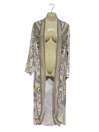 GEMS |L| BUST 20|. B43| LONG MAXI KIMONO DUSTER OPEN FRONT CARDIGAN BOHO ORNATE FLORAL PRINT COVER UP