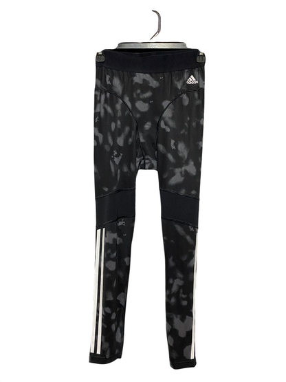 ADIDAS |XS| WAIST 24| B43| BLACK AND GREY TIE DYE PRINT THREE STRIPE HIGH WAISTED LEGGINGS ATHLEISUREWEAR