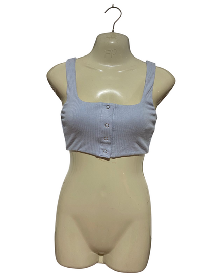 KOOKAI |S| BUST 15| B43| CHIC LIGHT BLUE RIBBED SCONCE SCOOP NECK BUTTON FRONT CROPPED BRALETTE TANK TOP