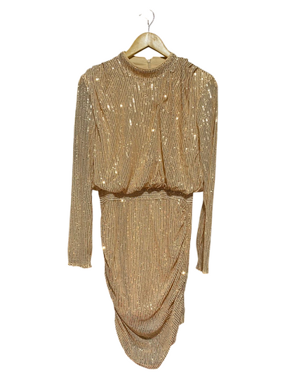 SHEIN |M| BUST 18| B43| STUNNING GOLD SEQUIN LONG SLEEVE MOCK NECK MINI DRESS COCKTAIL PARTY EVENING WEAR