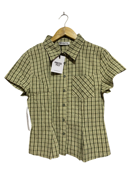 PRINCESS POLLY |S| BUST 17| B43| GREEN PLAID SHORT SLEEVE BUTTON FRONT COLLARED SHIRT