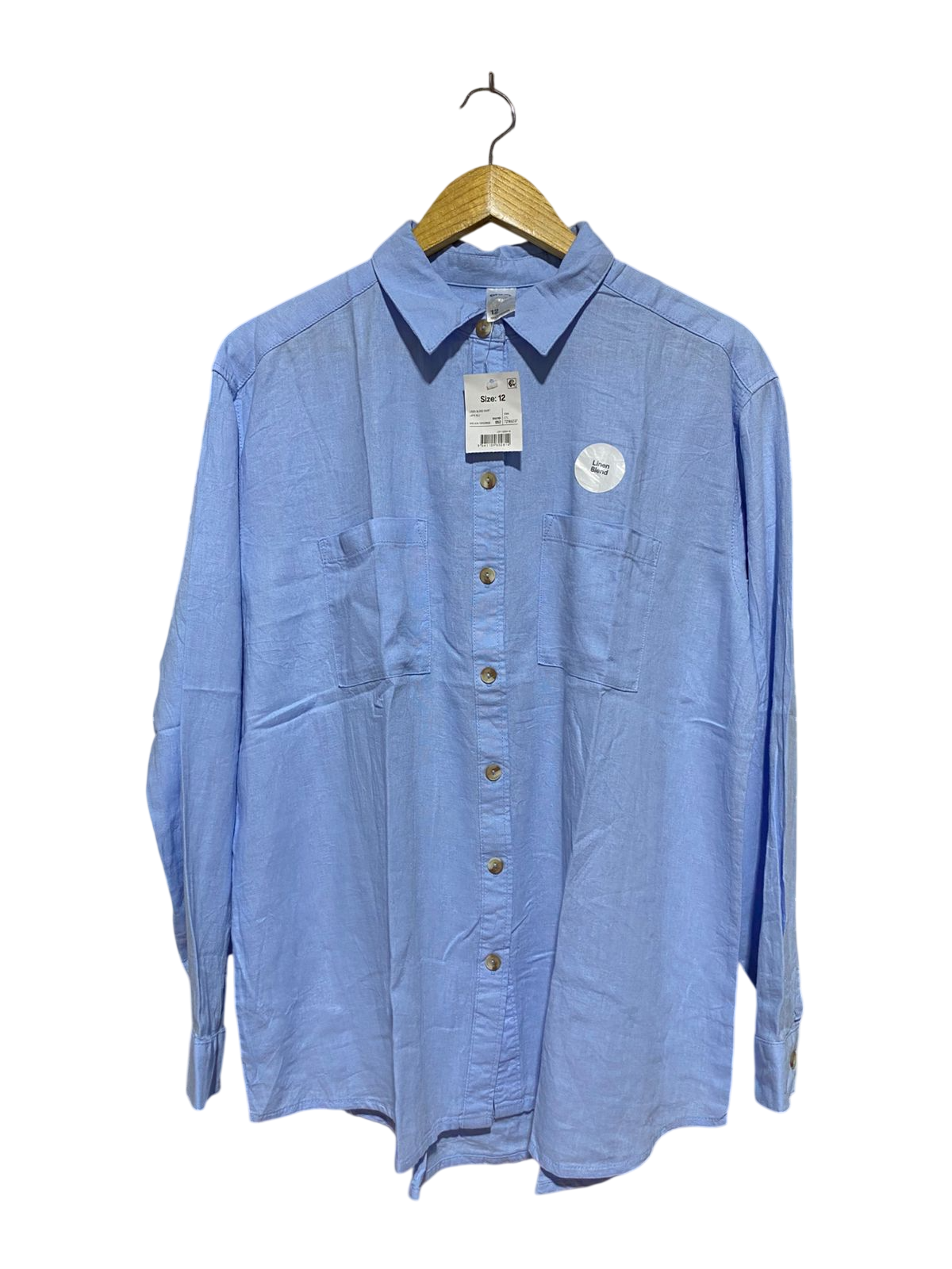 ANKO |XL| BUST 23| B43| LIGHT BLUE LINEN BLEND LONG SLEEVE BUTTON DOWN SHIRT UTILITY POCKETS