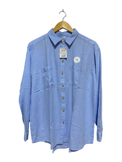 ANKO |XL| BUST 23| B43| LIGHT BLUE LINEN BLEND LONG SLEEVE BUTTON DOWN SHIRT UTILITY POCKETS