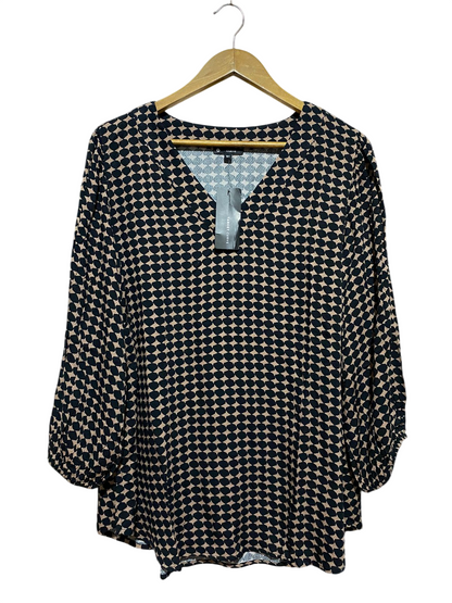 TARGET CURVE |XL| BUST 24| B43| BLACK AND TAN GEOMETRIC PRINT V-NECK LONG SLEEVE BLOUSE NEW WITH TAGS