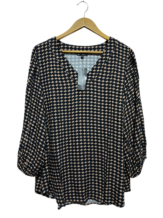 TARGET CURVE |XL| BUST 24| B43| BLACK AND TAN GEOMETRIC PRINT V-NECK LONG SLEEVE BLOUSE NEW WITH TAGS