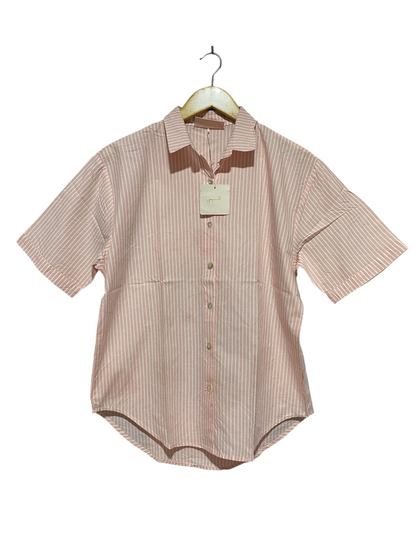 PAPINELLE |S| BUST 20| B44| PINK AND WHITE VERTICAL STRIPE SHORT SLEEVE BUTTON DOWN SHIRT CASUAL LOUNGEWEAR