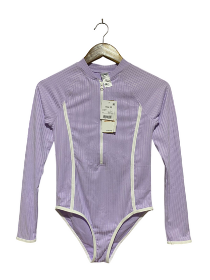 ANKO |XS| BUST 14| B44| GIRLS LAVENDER RIBBED LONG SLEEVE ONE PIECE SWIMSUIT RASH GUARD