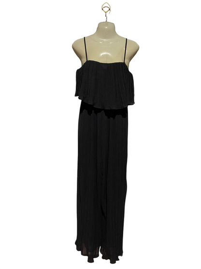 ALLY |M| BUST 17| B44| BLACK PLEATED SPAGHETTI STRAP JUMPSUIT WITH RUFFLE OVERLAY COCKTAIL PARTY EVENING WEAR