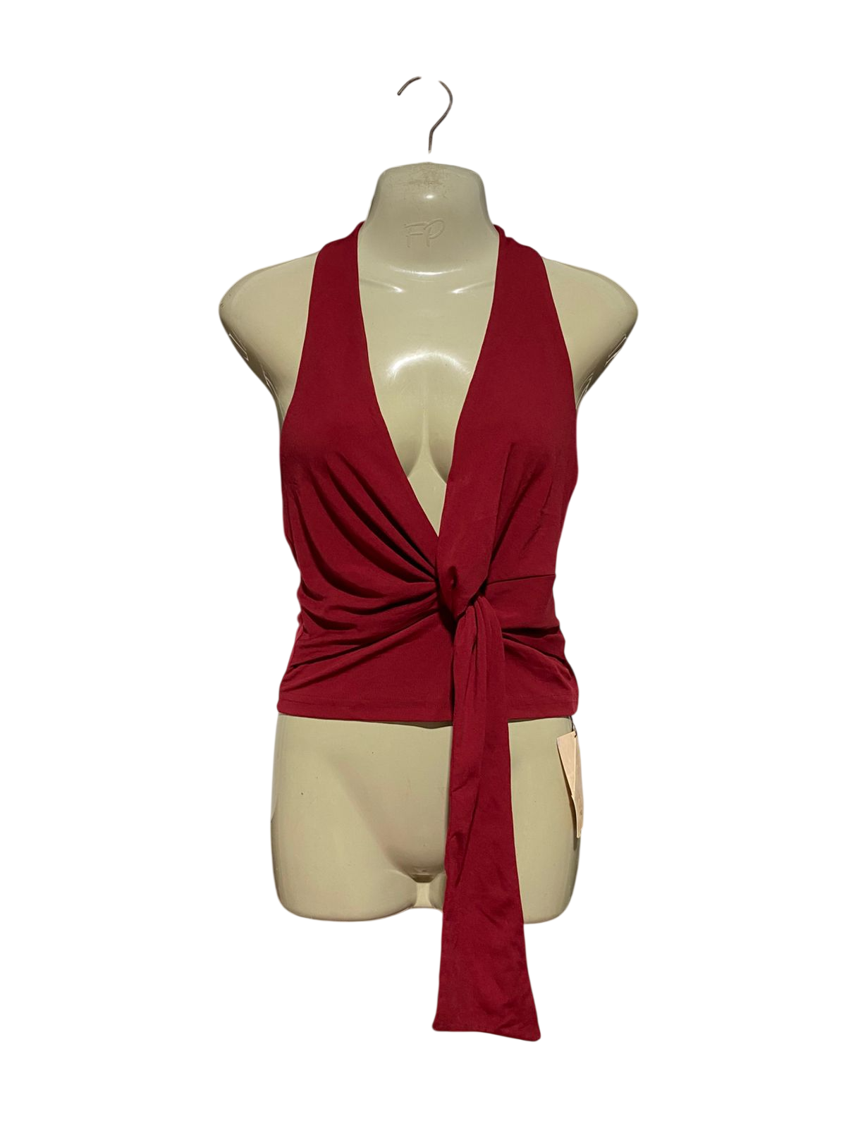 SHEIN |S| BUST 15| B44| BURGUNDY HALTER NECK PLUNGING TOP